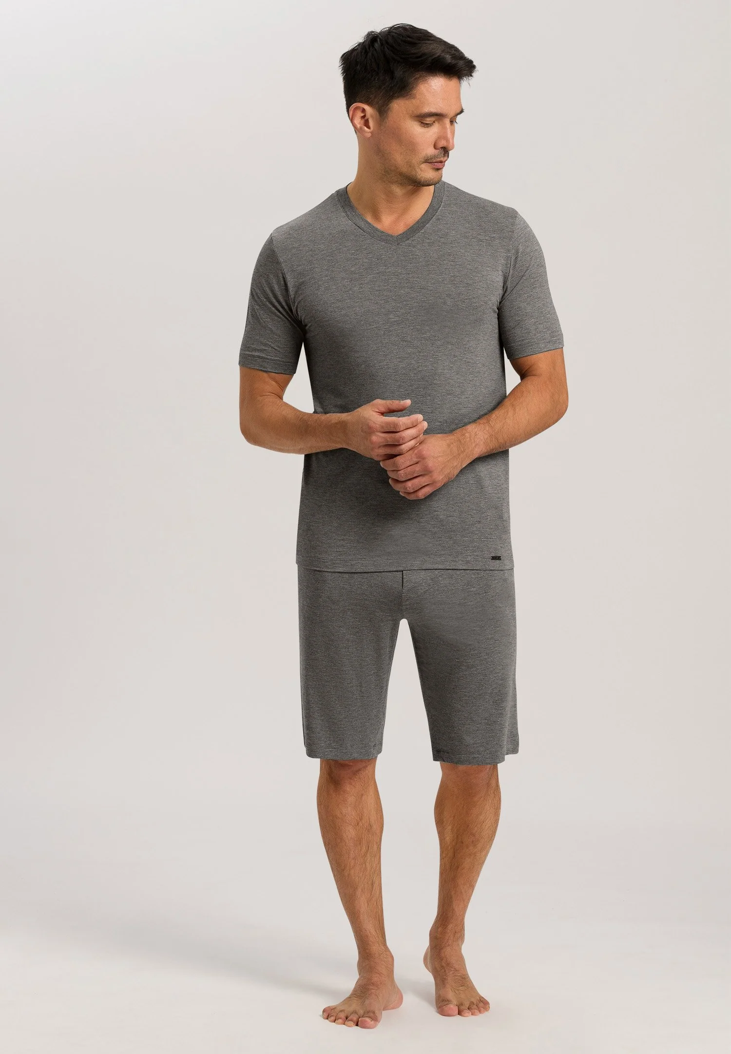 Casuals S/SLV Shirt V-Neck | stone melange 075035-071945 - Image 5